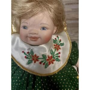 vintage christmas angel doll green gold holiday decor 7 in